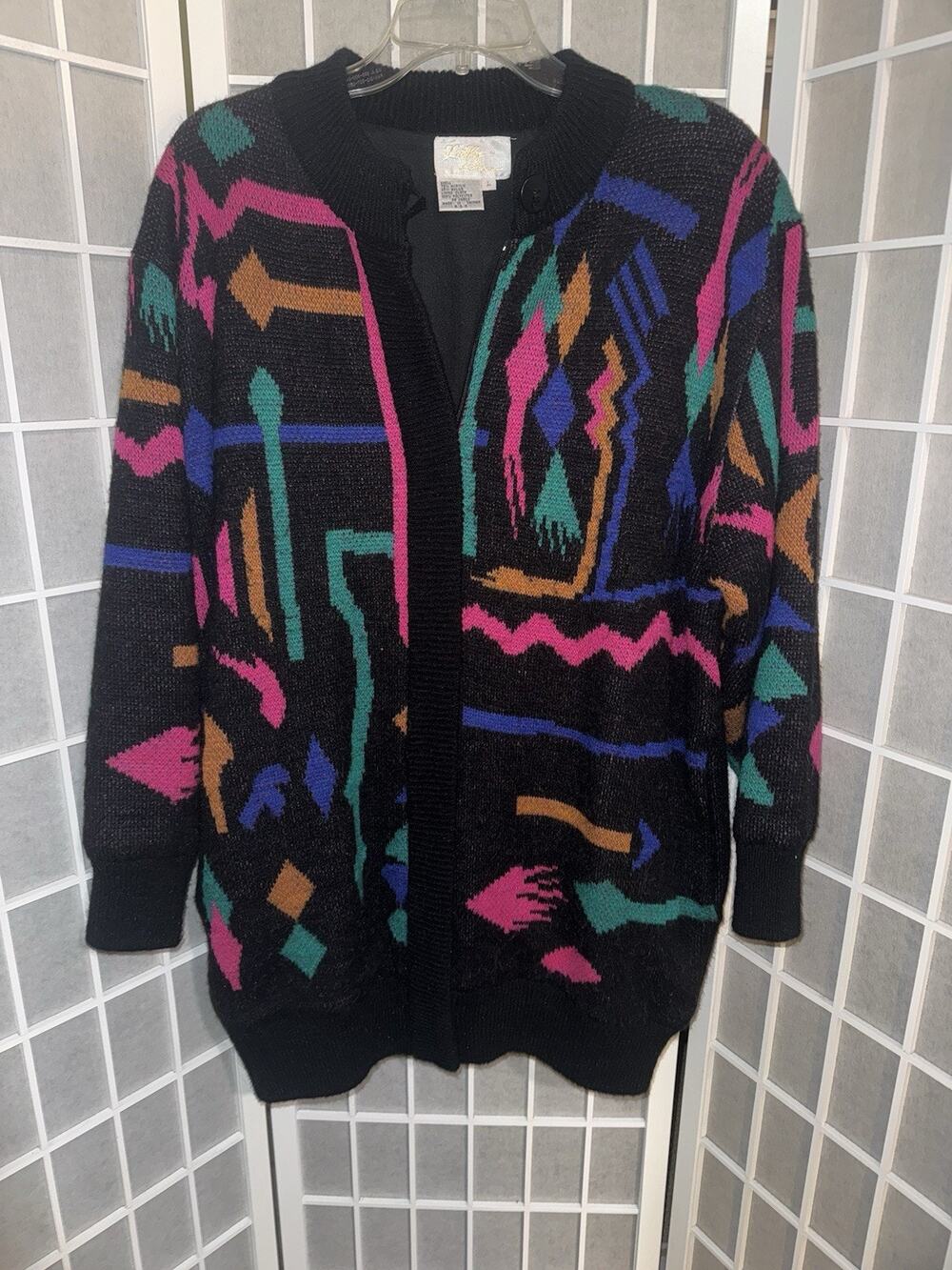 Lilly of California 1980’s Retro Vintage Colorful Knit Cardigan Sweater Size L